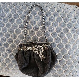 Chic Black Floral Embellished Clutch